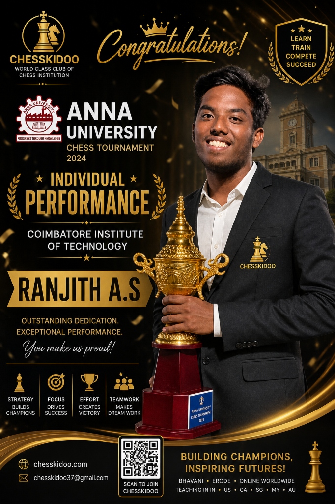 Coach Ranjith A.S - Anna University Chess Tournament Champion